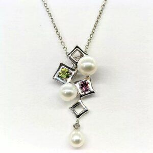 TASAKI Pendant Necklace Pearl, Peridot, and Tourmaline Silver 925 X K18 435770